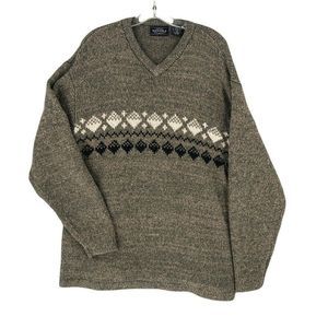 Sonoma Mens Sweater Extra Large Green Gray Pullover Long Sleeve Merino Wool EUC